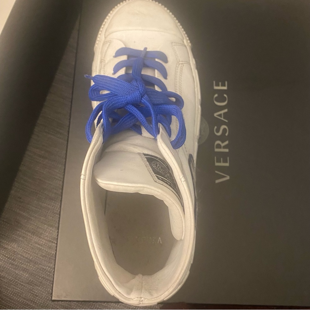 Versace White Sneakers with Blue Laces